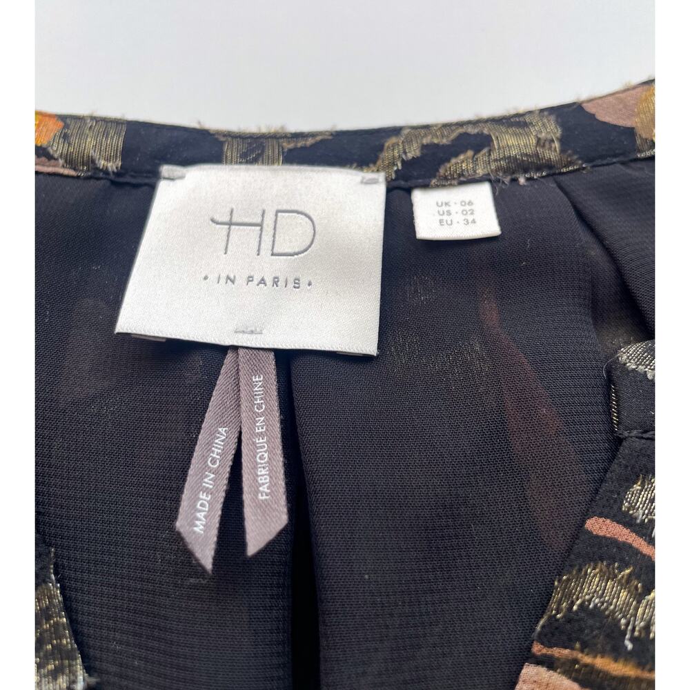 HD in Paris Anthro Disa Floral Short Sleeve Silk and Lace Whimsigoth Top Size 2 - Picture 4 of 8